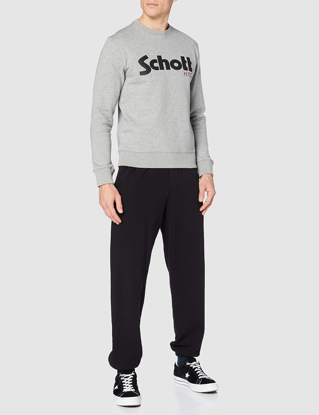 Schott NYC Herren Swcrew Sweatshirt, M Grau (Heat.grey Heat.grey)