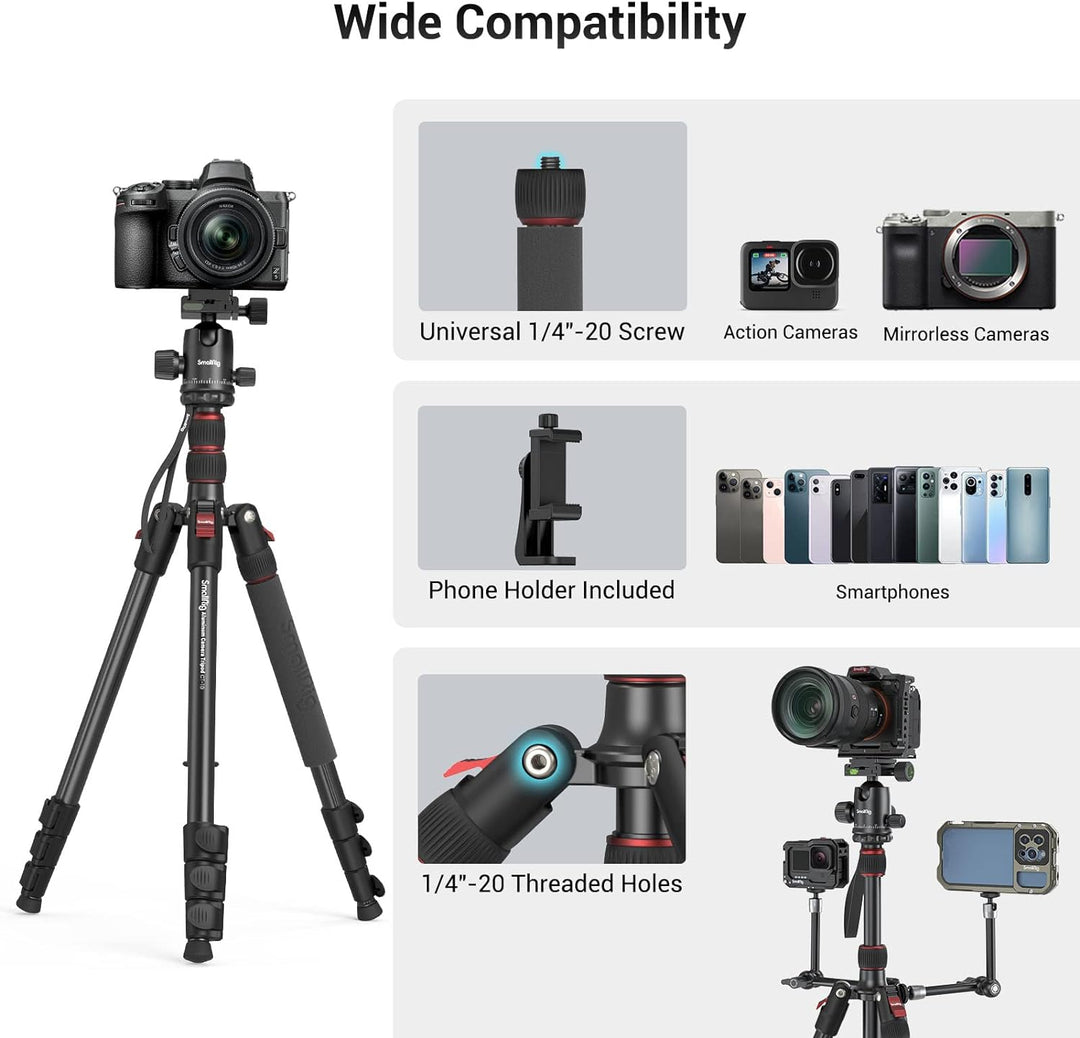 SMALLRIG 71" Kamera-Stativ, faltbares Aluminium-Stativ Einbeinstativ, 360°Kugelkopf abnehmbar und Sc