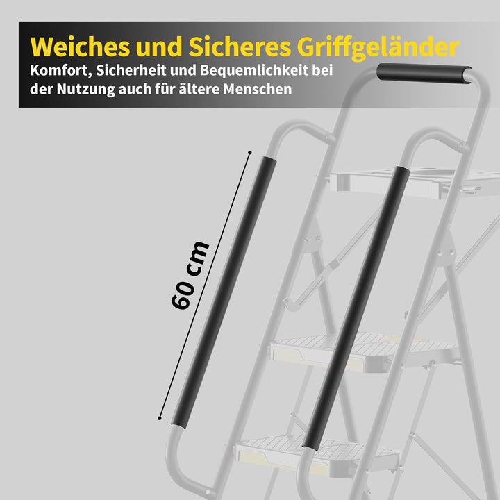 KINGRACK Leiter 5 Stufen mit Werkzeugplattform, trittleiter 5 Stufen klappbar mit Handläufen, stabil