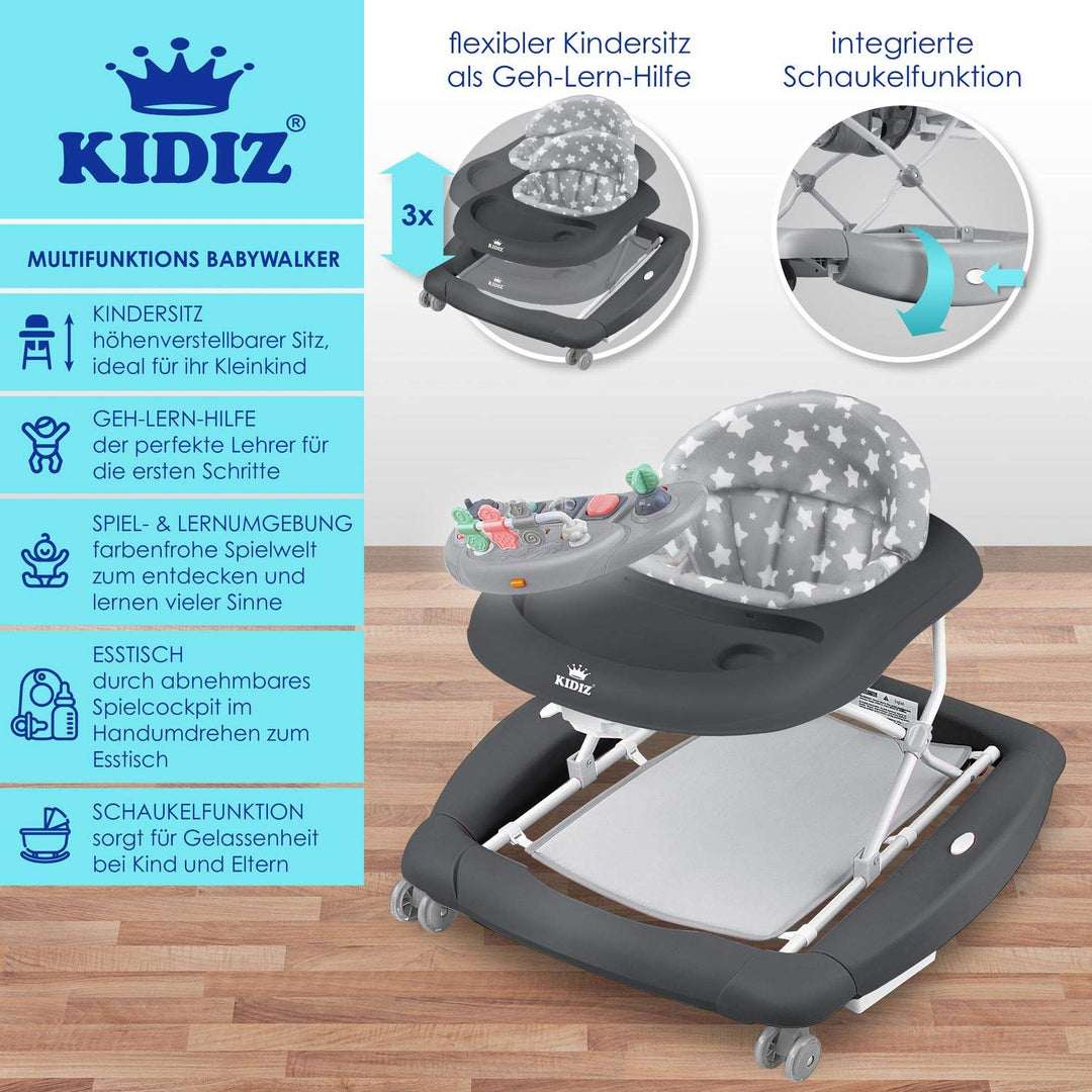 KIDIZ® 4in1 Lauflernhilfe Babywalker Spiel- und Lauflernwagen Gehfrei Schaukelfunktion Babywippe mit