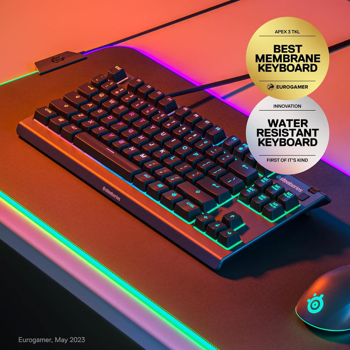 SteelSeries Apex 3 TKL RGB Gaming Tastatur - Tenkeyless Compact Formfaktor - 8-Zonen RGB Beleuchtung