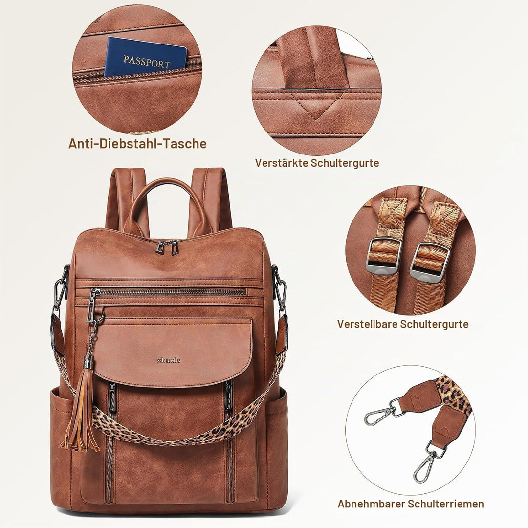 Shrrie Laptop-Rucksack für Damen, 15,6 Zoll Reise-Rucksack aus Leder, Handgepäck-Rucksack Computerta