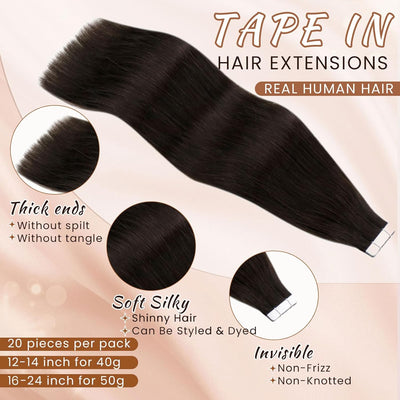 Hetto Tape Extensions Echthaar Braun 60CM Tape in Extensions Remy Tape Extensions Echthaar Unsichtba