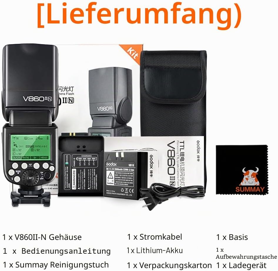 GODOX V860IIN Speedlite 2,4G HSS 1/8000S GN60 2000mAh Wiederaufladbare Akku TTL Kamera Blitz Blitzge