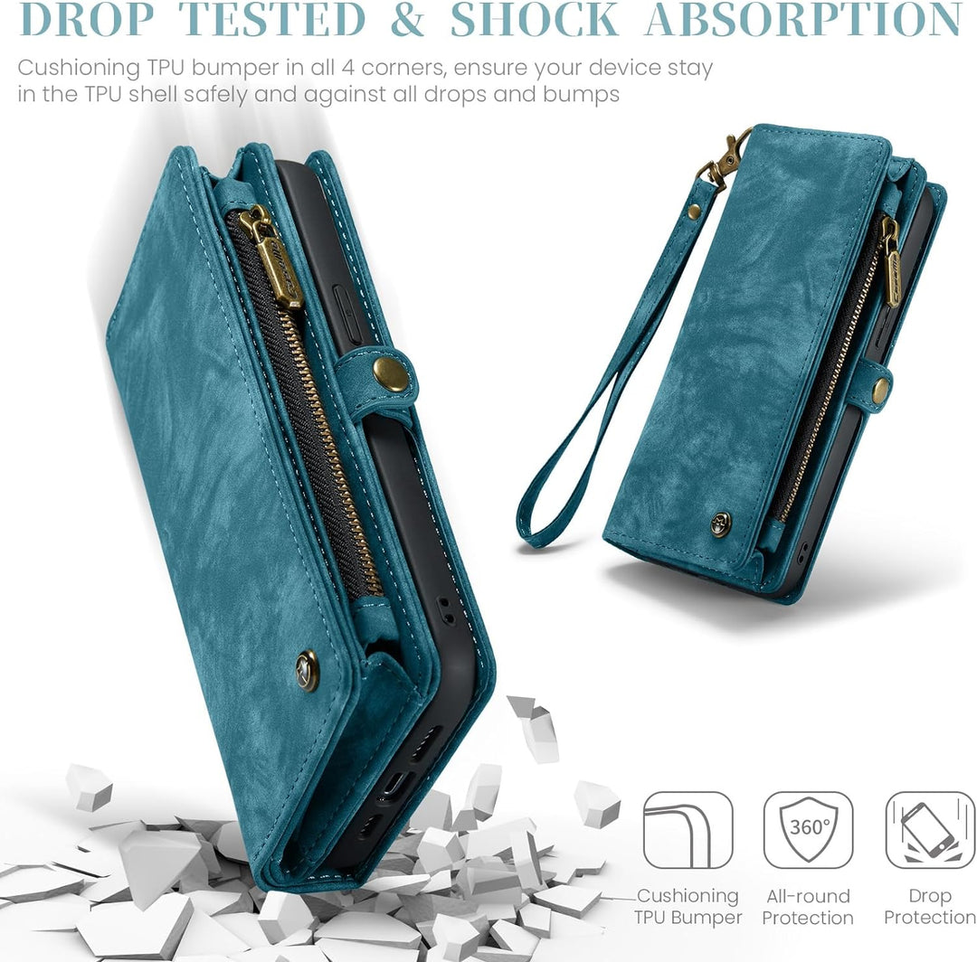 UFinetech für iPhone 15 Pro Max Hülle, Flip Leder TPU Stossfeste Kartenfach Tasche Handyhülle für iP