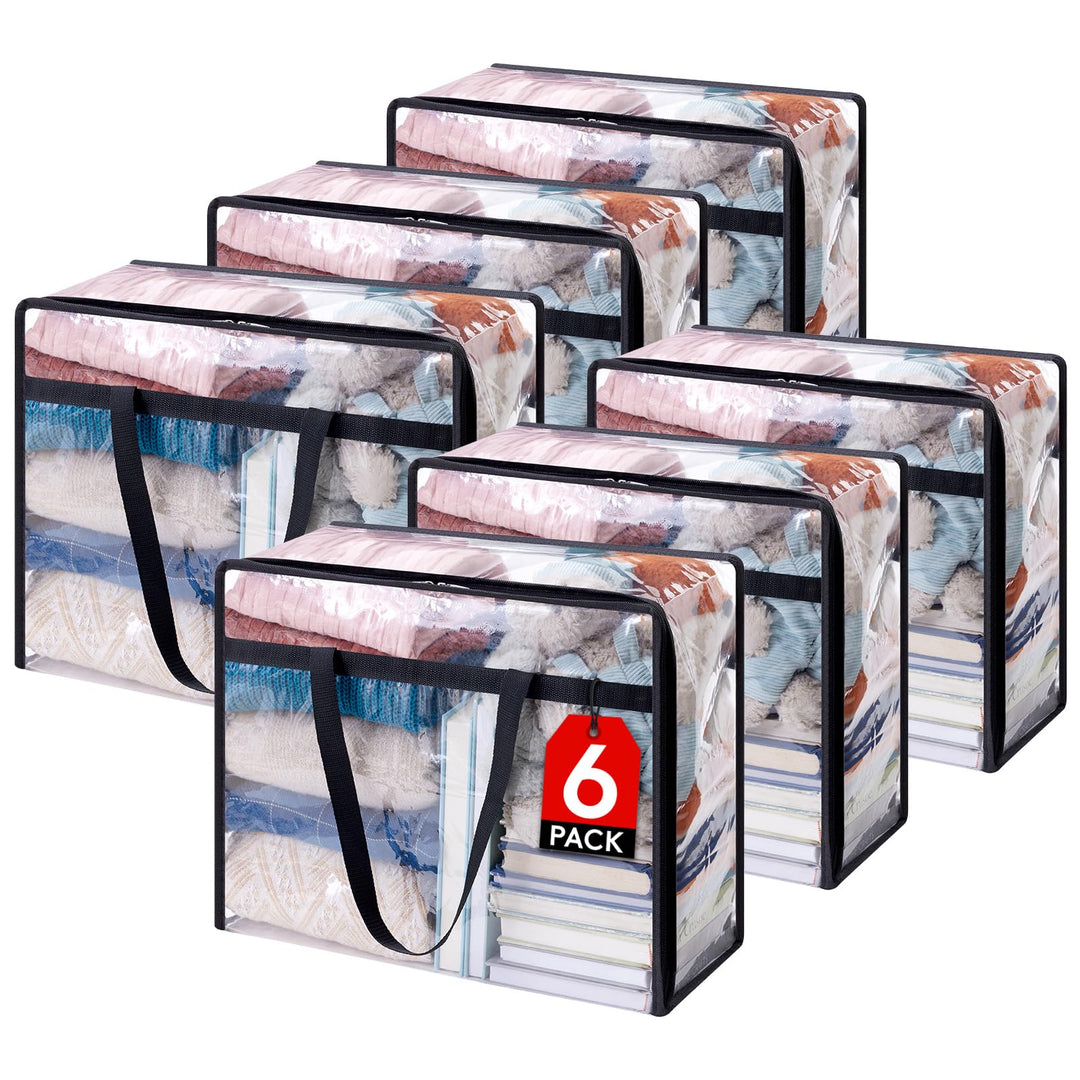 Lifewit 6 Stück Transparente Plastik Aufbewahrungstasche, 40L Kleiderschrank Organizer Aufbewahrungs