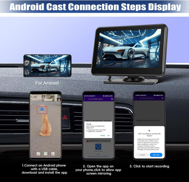 Dual Rückfahrkamera Kameras Set Kabelgebunden, 7 Zoll IPS Monitor 4K DVR mit Android Cast, IP68 Wass