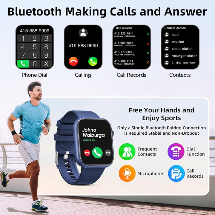 Smartwatch Damen Herren, 1.85" Zoll Touchscreen Smart Watch mit Bluetooth Anrufe, Uhr Damen Herren m
