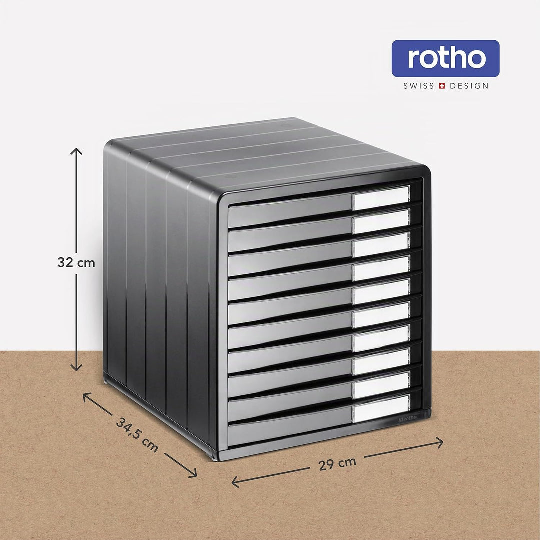 Rotho Timeless Schubladenbox / Bürobox mit 10 Schüben, Kunststoff (PS) BPA-frei, anthrazit, (34.5 x