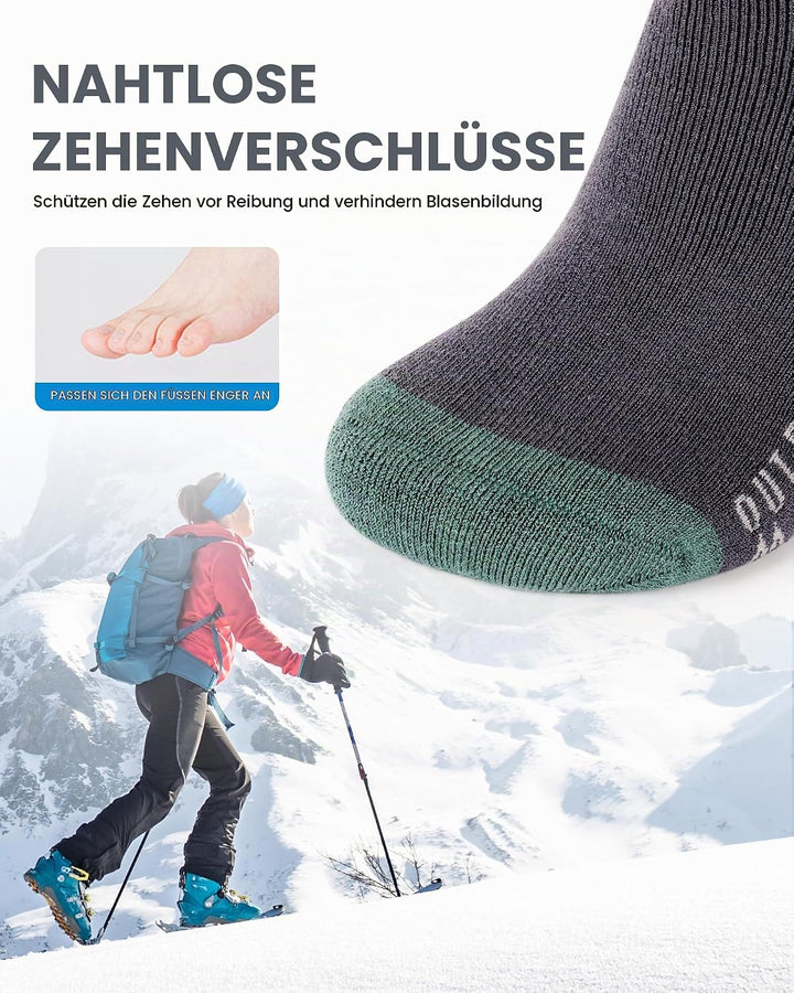 OutdoorMaster 2 Paar Unisex Merinowolle Skisocken für Damen &amp; Herren, Winter Snowboarding Atmungsakt