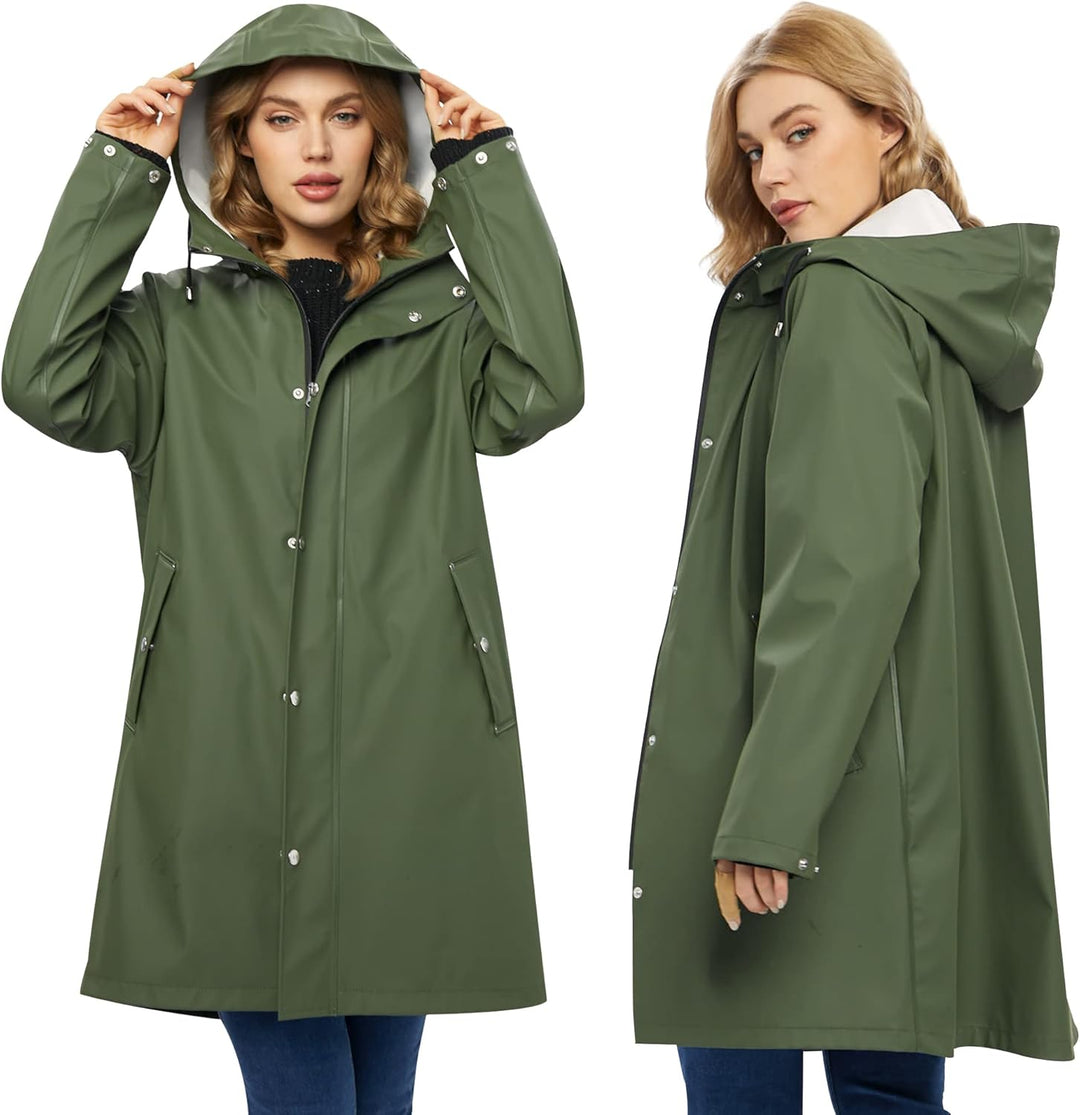 UNIQUEBELLA Regenjacke Damen Wasserdicht Regenmantel Mit Kapuze Winddicht Wetterfest Übergangsjacke
