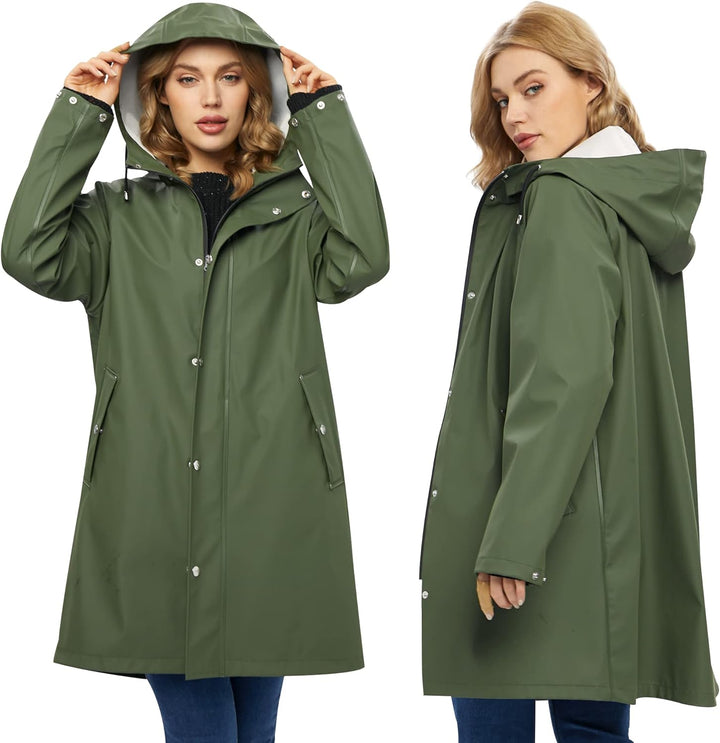 UNIQUEBELLA Regenjacke Damen Wasserdicht Regenmantel Mit Kapuze Winddicht Wetterfest Übergangsjacke