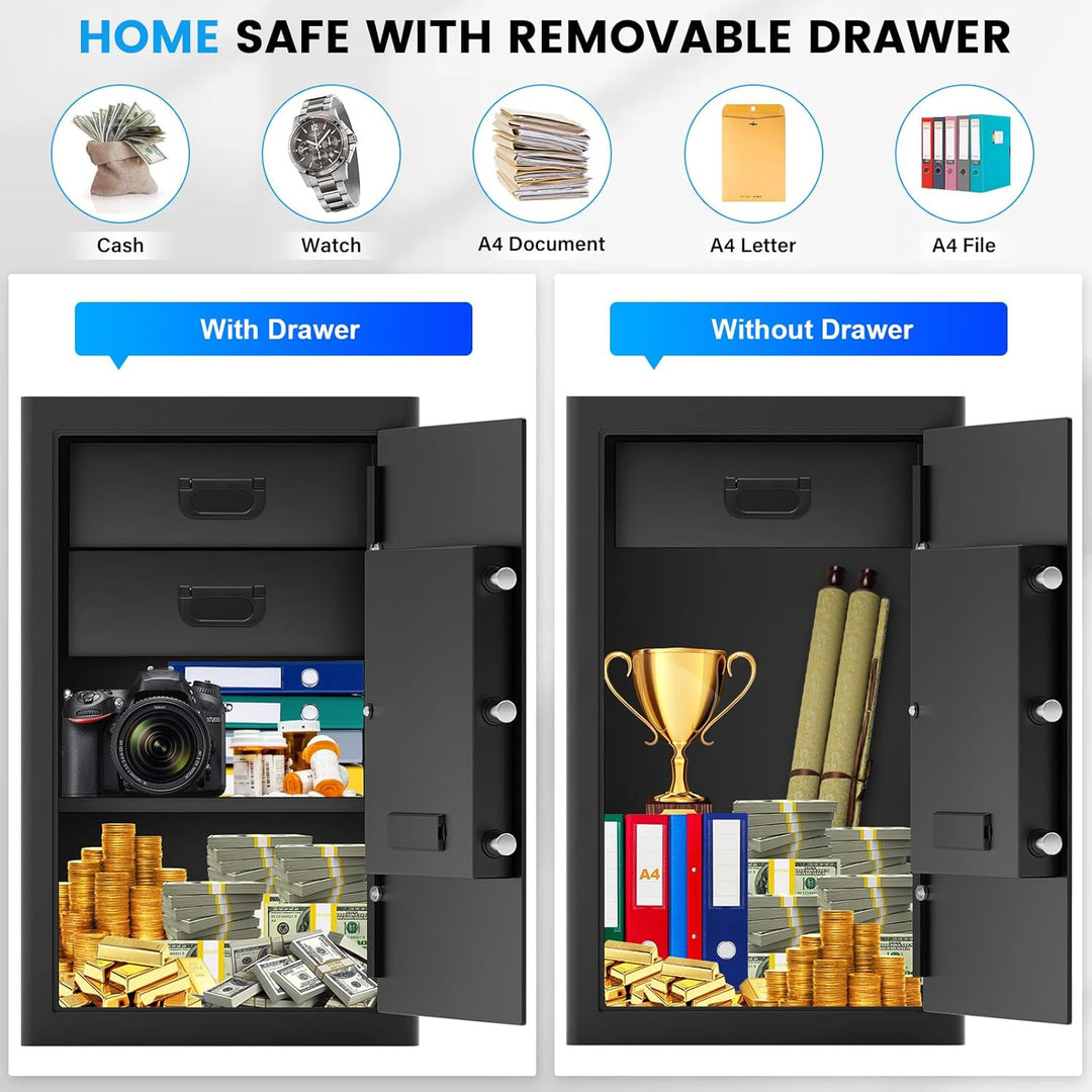 Mejasg 85L Grosser Safe Tresor Feuerfest mit 2 Schubladen&1 Herausnehmbares Regal, Digitaler Möbeltr
