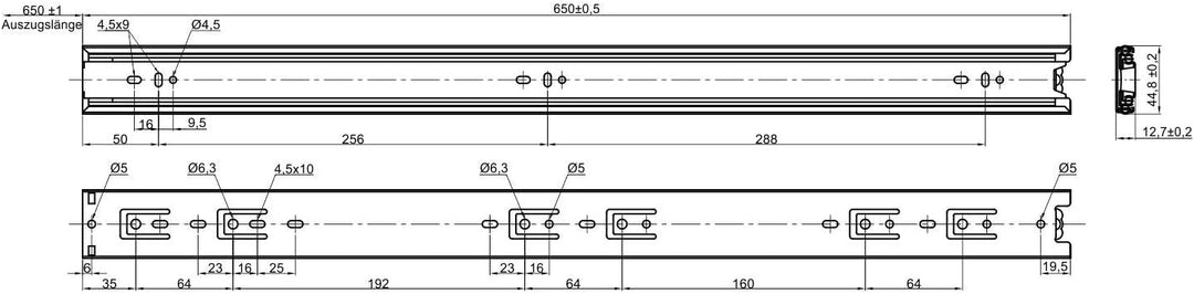 SOTECH 2 Paar (4 Stück) Vollauszüge KV3-45-H45-L650-NF schwarz 650 mm (eingeschoben) Teleskopauszug