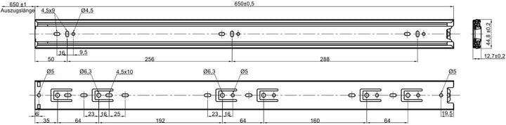 SOTECH 2 Paar (4 Stück) Vollauszüge KV3-45-H45-L650-NF schwarz 650 mm (eingeschoben) Teleskopauszug
