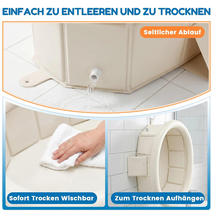Orzbow Baby Badewanne, Faltbare Badewanne Kinder mit Aufblasbarem Oberrand, Tragbare Babybadewanne f