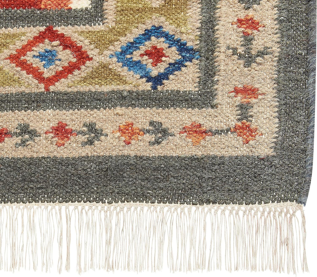 Kelim-Teppich Wolle bunt 80 x 300 cm handgewebt orientalisches Muster Urtsadzor