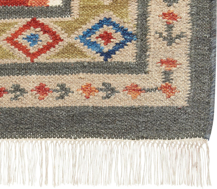 Kelim-Teppich Wolle bunt 80 x 300 cm handgewebt orientalisches Muster Urtsadzor