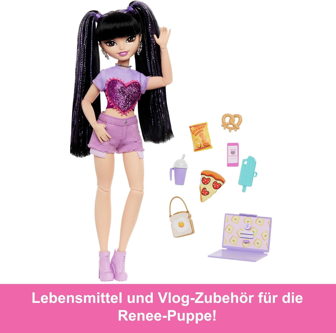 Barbie Dream Besties Puppe und Accessoires, bewegliche Barbie Renee Modepuppe mit langem schwarzem H