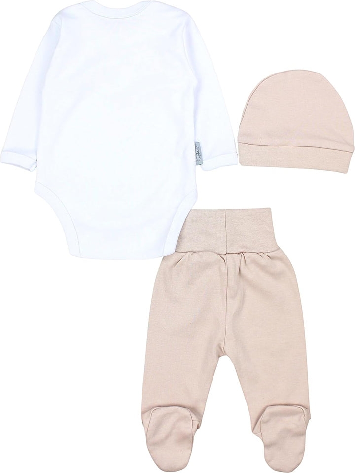 TupTam Baby Mädchen Jungen Bekleidungsset Langarmbody Hose Mütze mit Aufdruck Spruch 3 teilig 50 Bär