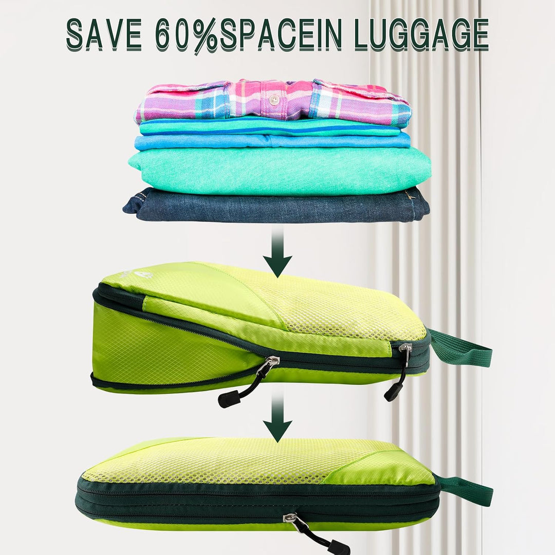 AiQInu Packing Cubes Compression, 5 Stück Packtaschen Kompression Koffer Organizer Set mit Wäschebeu