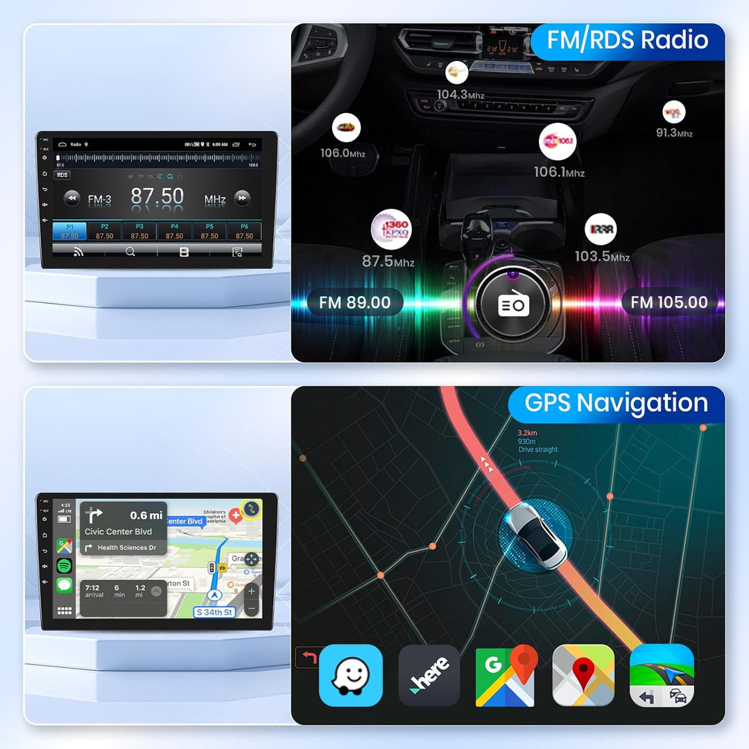 Podofo Carplay Autoradio für Peugeot 107/Citroen C1/Toyota Aygo, 10.1“ Touchscreen Autoradio 2G+64G