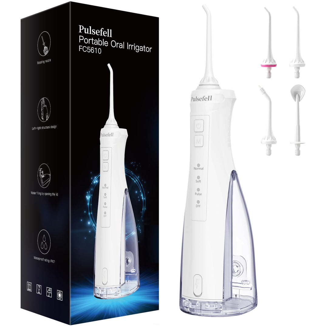 Oral Irrigator Professionell Kabellos, 300 ML Wiederaufladbare Wasserzahnreiniger mit 4 Düsen und 4