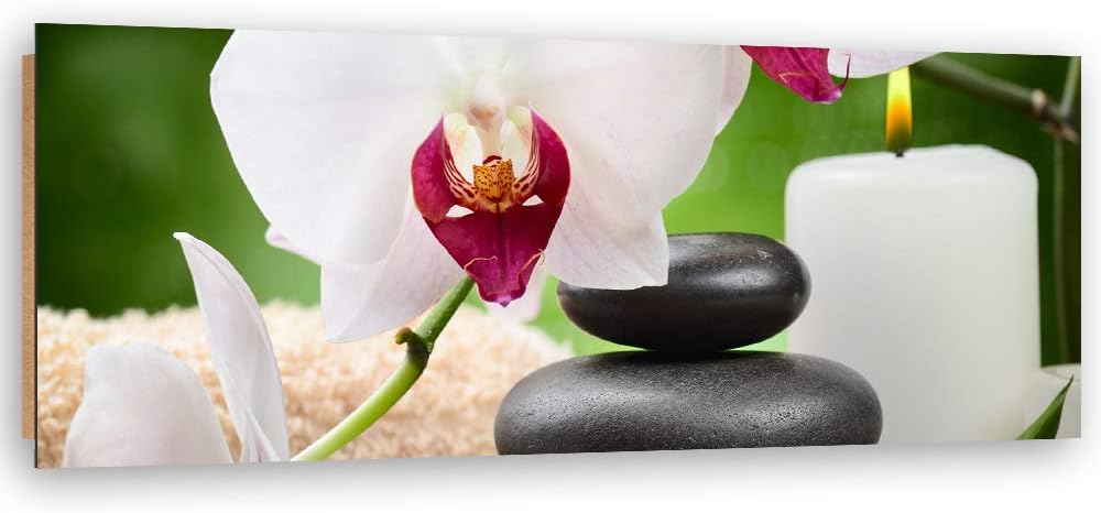 Feeby Wanddeko Orchidee Bild Kunstdruck modern Spa Weiss 118x40 cm Deko Paneel 118x40 cm Weiss_b, De