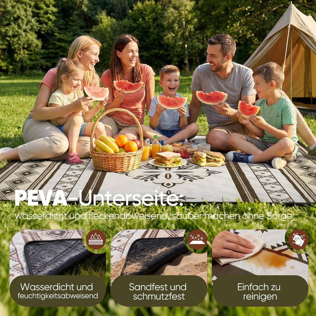 Sekey Boho Picknickdecke Wasserdicht 200x200 cm, Stranddecke Sandfrei | Gepolstert, Dreischichtige S