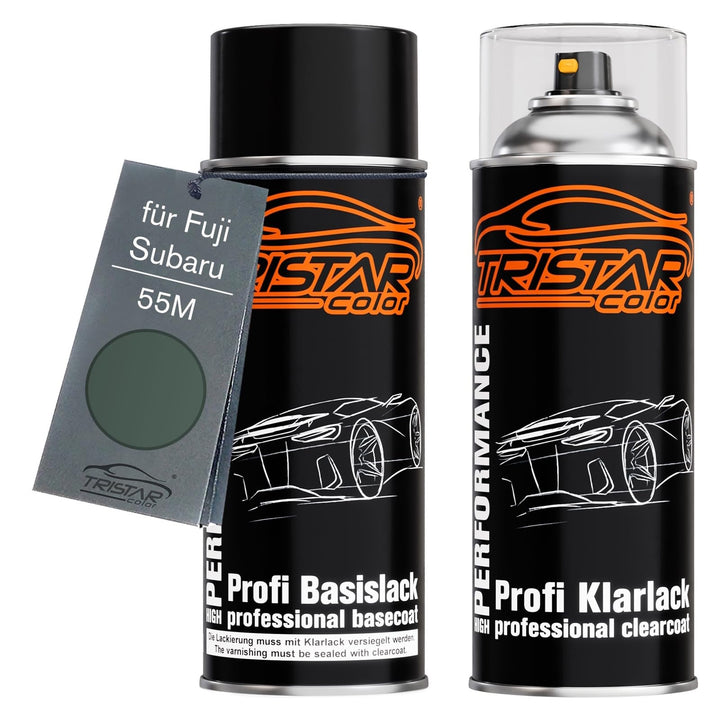 TRISTARcolor Autolack Spraydosen Set für Fuji/Subaru 55M Evergreen Metallic Basislack Klarlack Sprüh