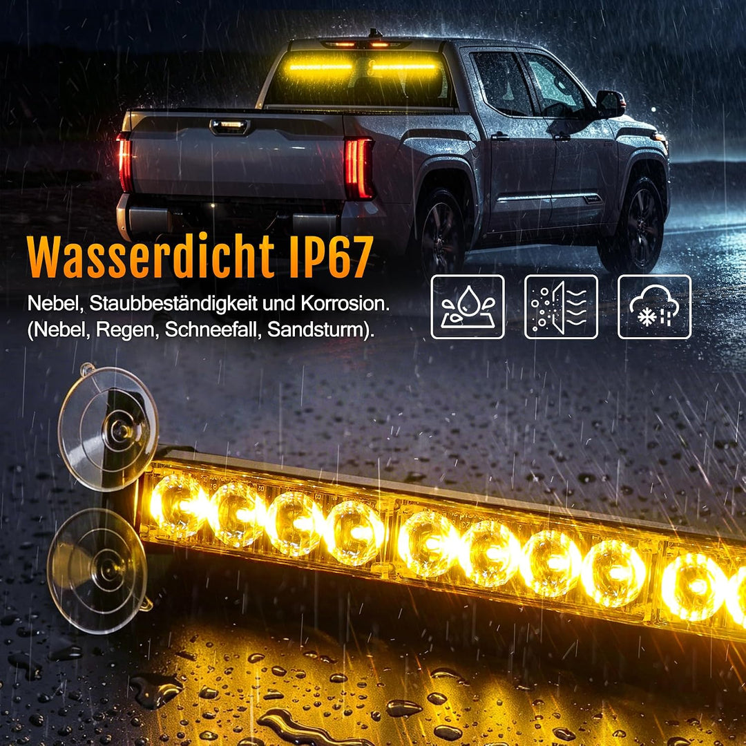 ROUTEKING 12V/24V Warnleuchte 32 LED Frontblitzer - 23 Modi Blitzleuchte 2x42.6cm Starker Rundumleuc