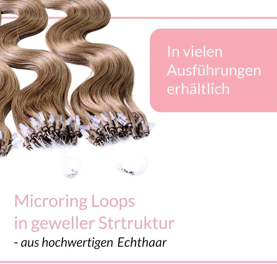 hair2heart Microring Extensions Echthaar Gewellt - 25 Strähnen 1g 40cm 8/1 hellblond asch 25 Strähne