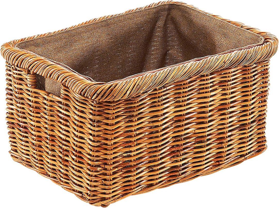 Holztrage Holzkorb für Kaminholz - Rattan Lacak mit abnehmbarem Leinenstoff Braun