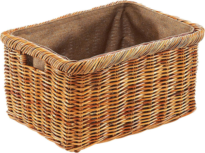 Holztrage Holzkorb für Kaminholz - Rattan Lacak mit abnehmbarem Leinenstoff Braun