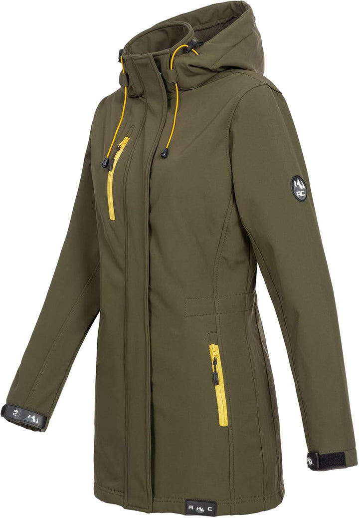 Damen Softshell Jacke Mantel Outdoor-Mantel D-423, S Dunkelgrün