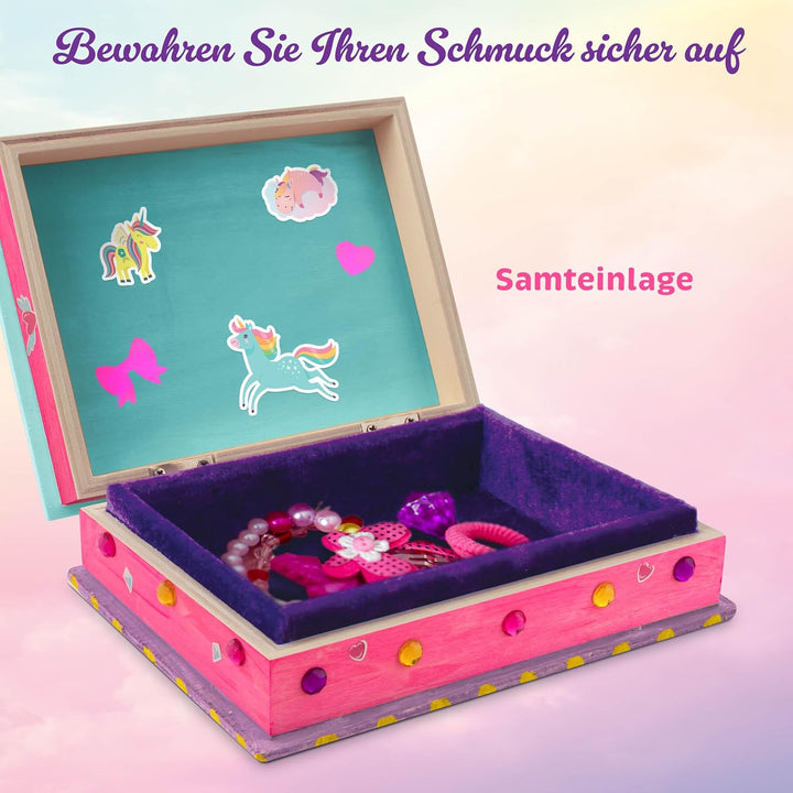 Grafix Einhorn-Schmuckkästchen zum selber basteln – DIY-Schmuckkästchen aus Holz – Kinder-Bastelset