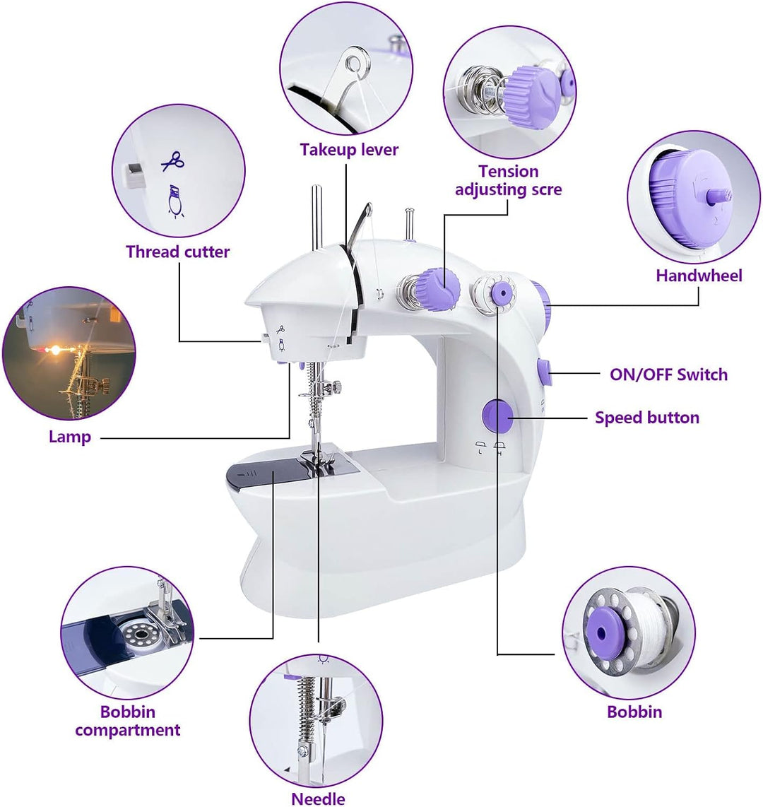 Mini Sewing Machine with Extension Table, Adjustable 2-Speed 2-Thread Sewing Machine, Portable Elect