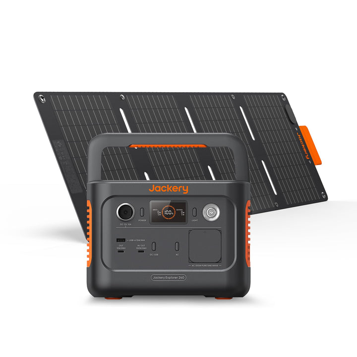 Jackery 240 v2 Solar Generator mit 40W Solarpanel, 256Wh LiFePO4-Batterie, 300W AC & 100W USB-C-Ausg