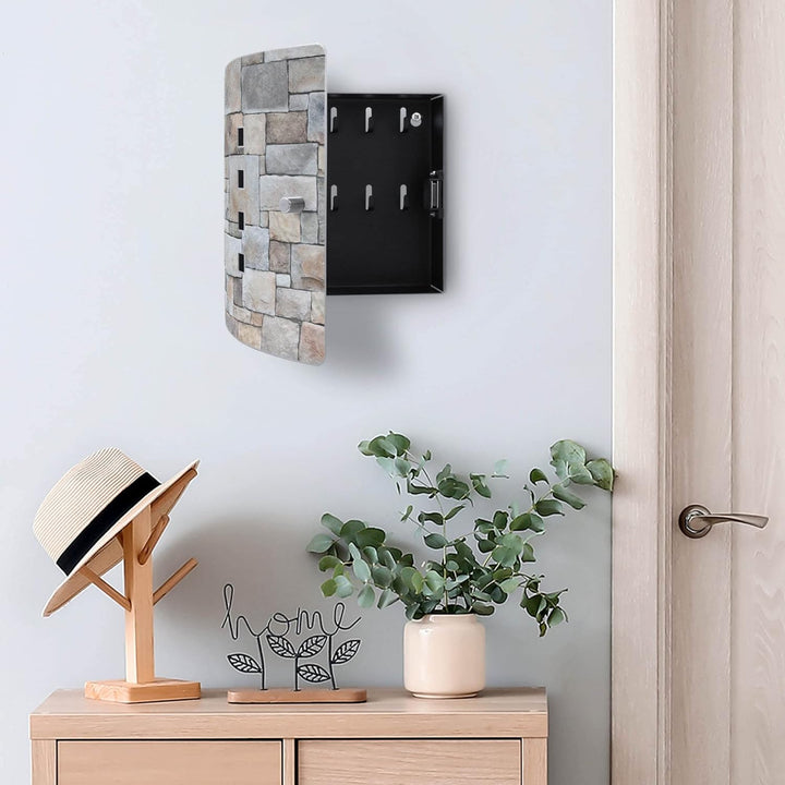 banjado® Design Schlüsselkasten aus Edelstahl Motiv Natursteinmauer für 10 Schlüssel - Schlüsselschr