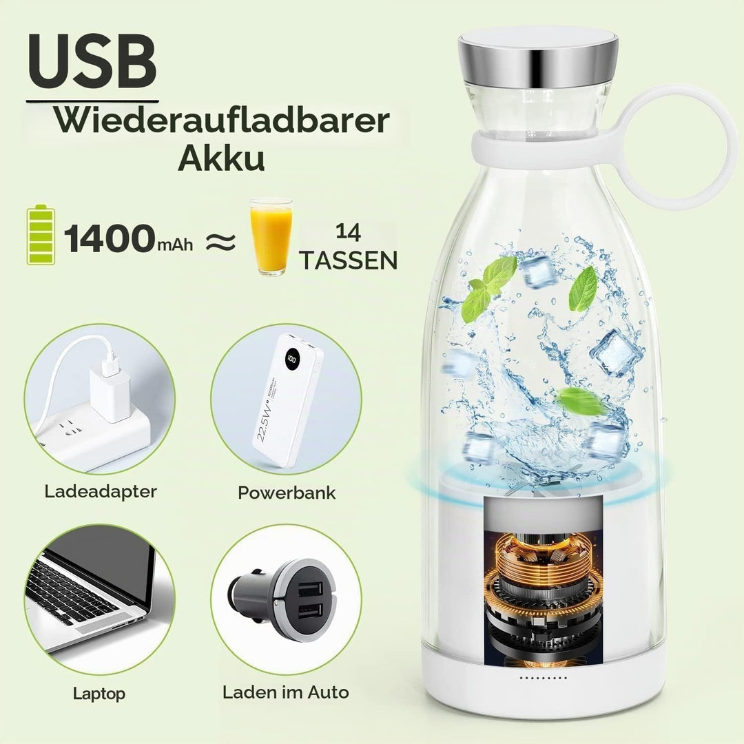 Tragbarer Mixer, 6-Klingen-Entsafterbecher für Saftshakes und Smoothies, 350 ml Mini-Mixer mit LED-A