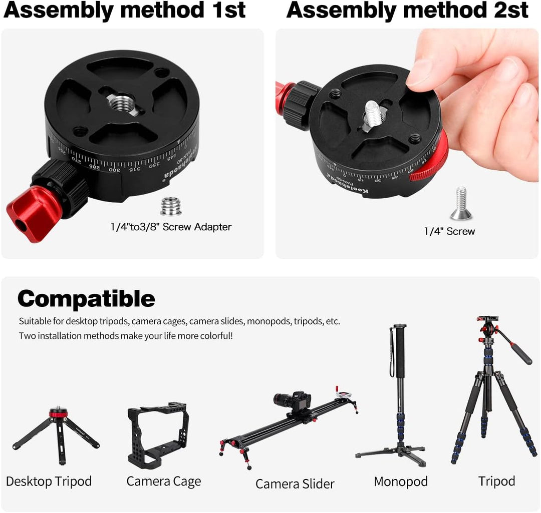 Koolehaoda Panorama Stativkopf 360º Ganzmetall Stativkopf mit Indexierrotator kompatibel zum Arca Sw