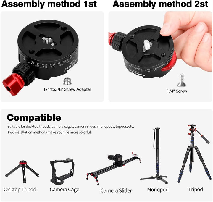 Koolehaoda Panorama Stativkopf 360º Ganzmetall Stativkopf mit Indexierrotator kompatibel zum Arca Sw