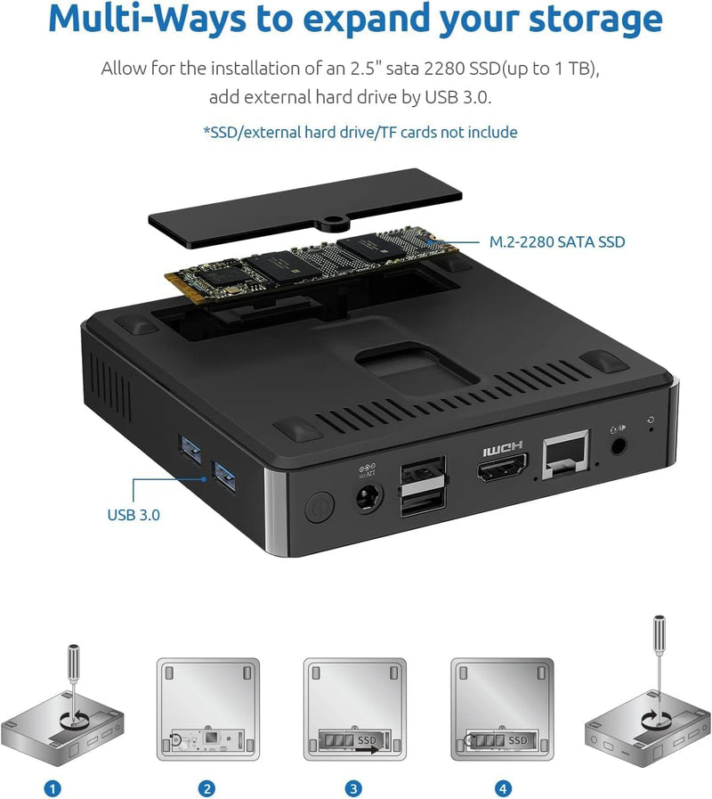 BMAX Mini PC W-11 Pro 8 GB DDR4 128 GB eMMC, W-11 Pro Gemini Lake N4000 (bis zu 2,6 GHz), Dual-Scree