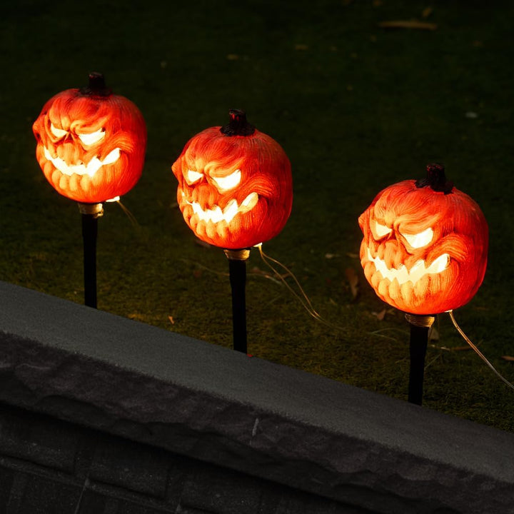 JOYIN Halloween-Jack-O-Laterne, Wegemarkierungen, Dekoration, 3 Stück 38,1 cm LED-Kürbislaternenpfäh