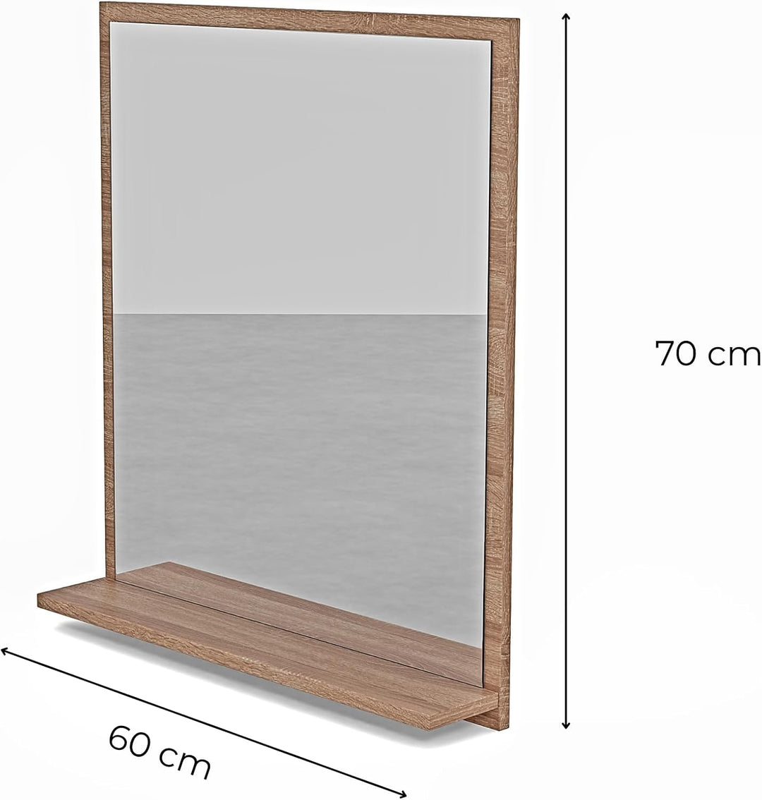 Badspiegel mit Ablage Sonoma - H:70 x B:60 cm - Bathroom Mirror - Moderner Badezimmer Spiegel Rechte