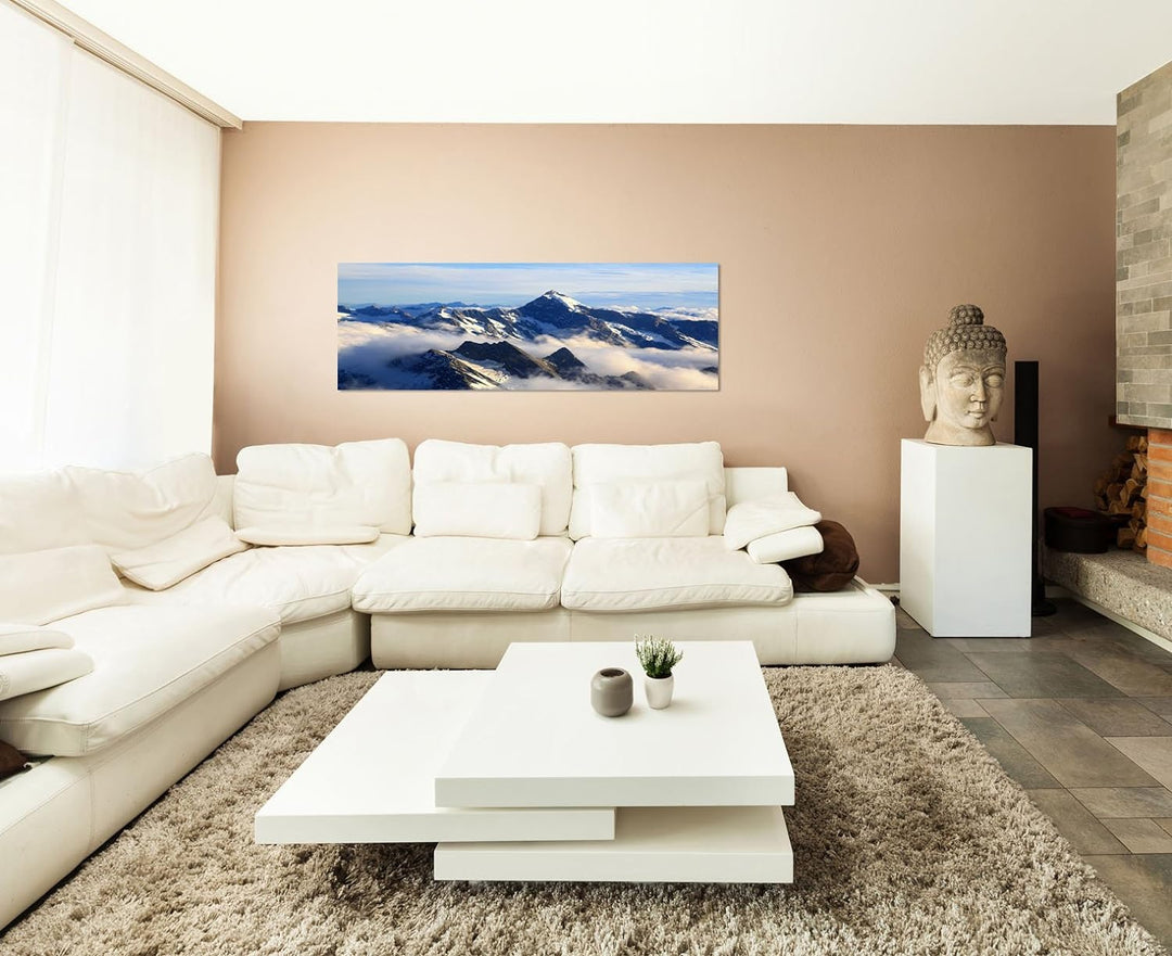 Paul Sinus Art Panoramabild auf Leinwand und Keilrahmen 120x40cm Neuseeland Gebirge Schnee Wolken