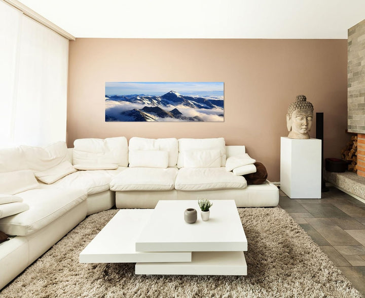 Paul Sinus Art Panoramabild auf Leinwand und Keilrahmen 120x40cm Neuseeland Gebirge Schnee Wolken