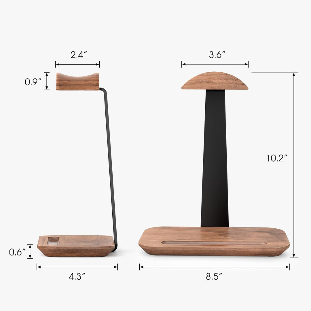 Walnussholz Kopfhörer Ständer, Tisch Headset Halterung Halter mit Aufbewahrungsbasis, kompatibel mit