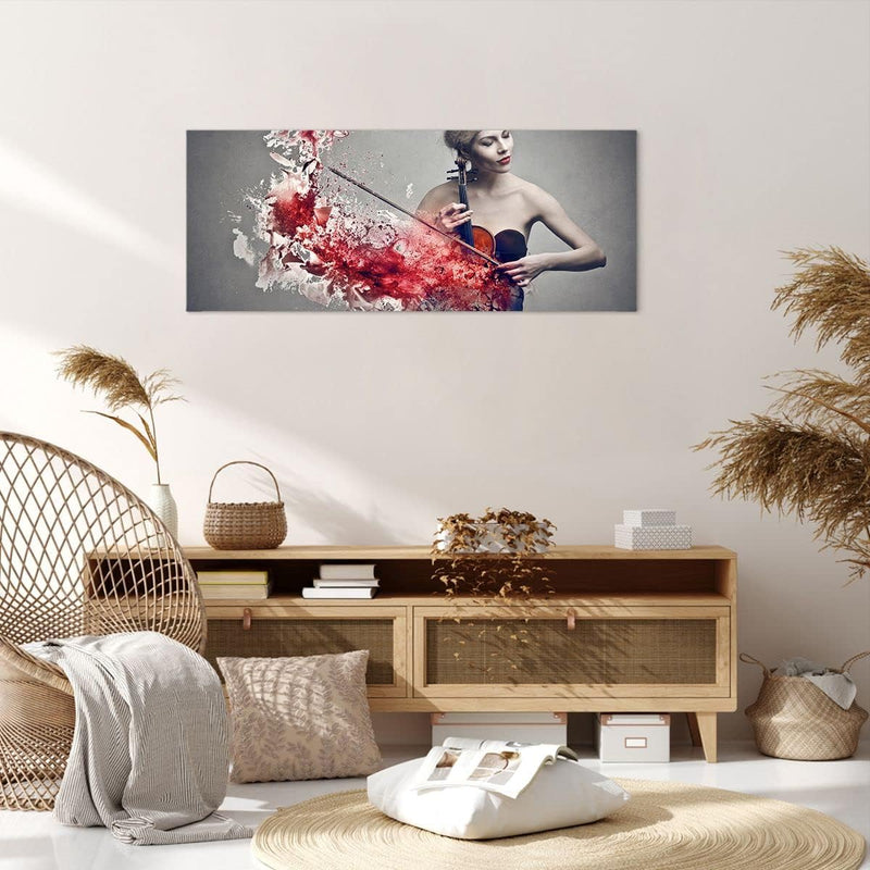 Wandbilder Dekoration Wohnzimmer Frau Violine Musik Instrument Panorama Bilder auf Leinwand 120x50cm