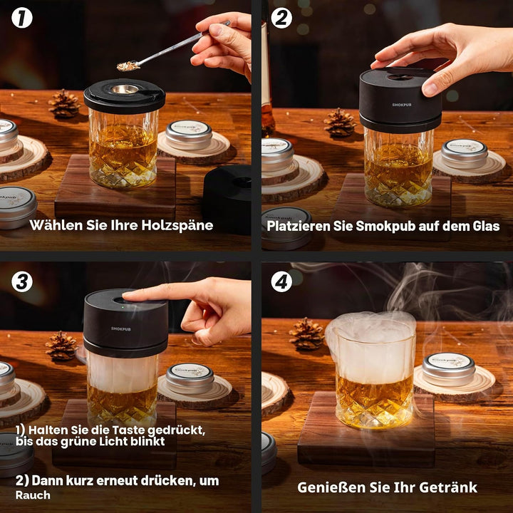Elektrisches Whisky Smoker Set, Cocktail Smoker Kit mit 6 Holzspänen, Whiskey Smoker Kit Mit Eingeba